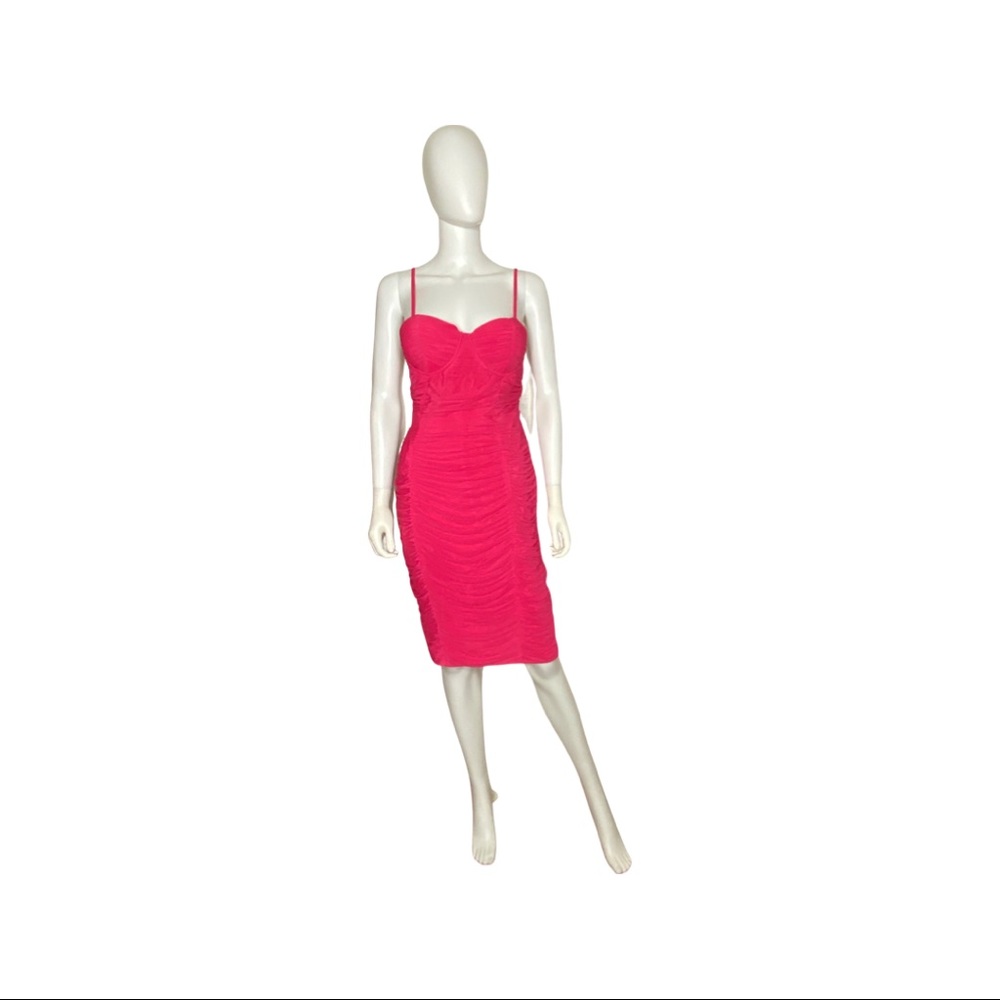 RASPBERRY CORSET MESH MIDI DRESS - NEW